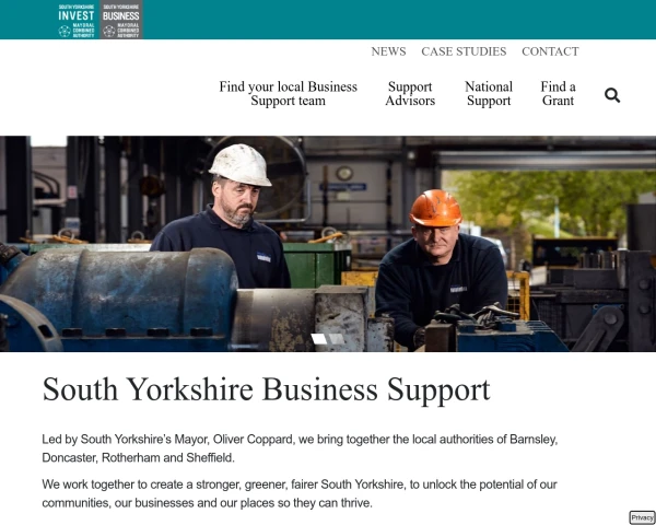 screenshot of South Yorkshire Growth Hub website