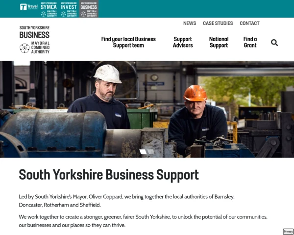 screenshot of South Yorkshire Growth Hub website