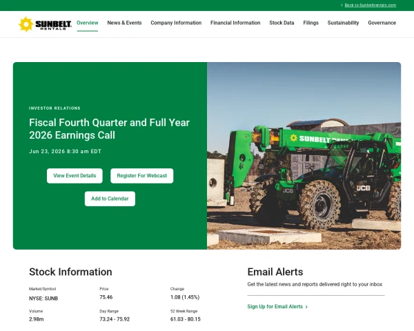 screenshot of Sunbelt Rentals website