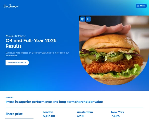 screenshot of Unilever website