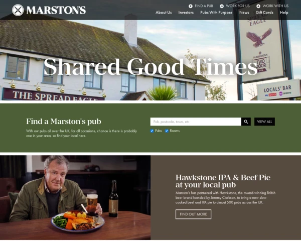 screenshot of Marston's Pubs website