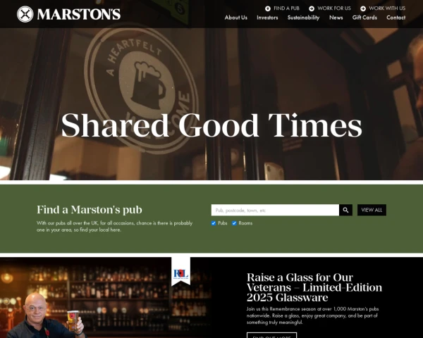 screenshot of Marston's Pubs website