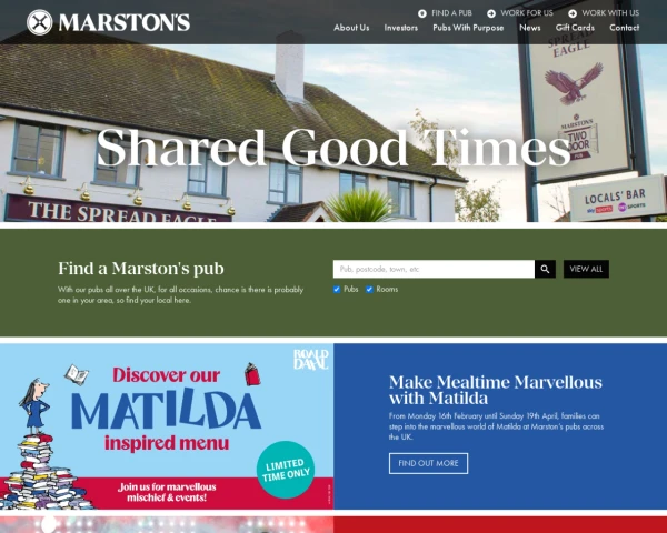 screenshot of Marston's Pubs website
