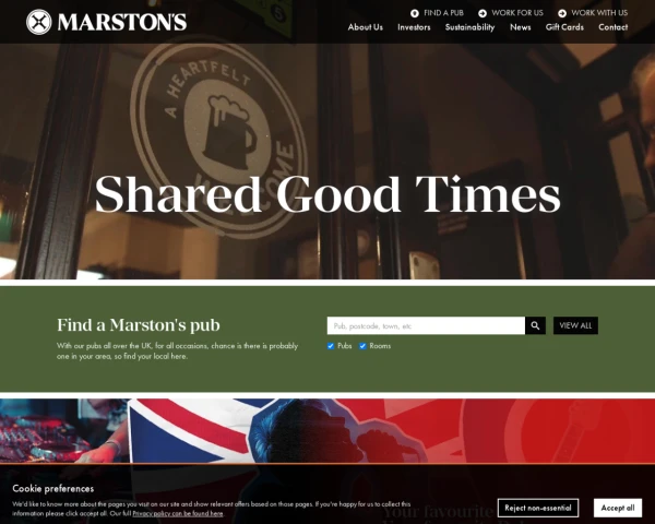 screenshot of Marston's Pubs website