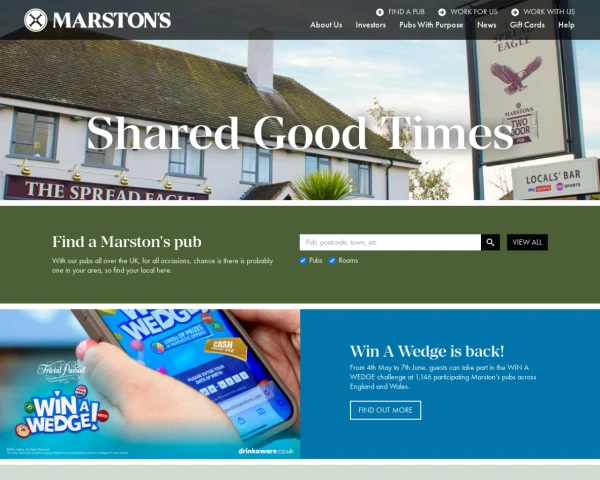 screenshot of Marston's Pubs website