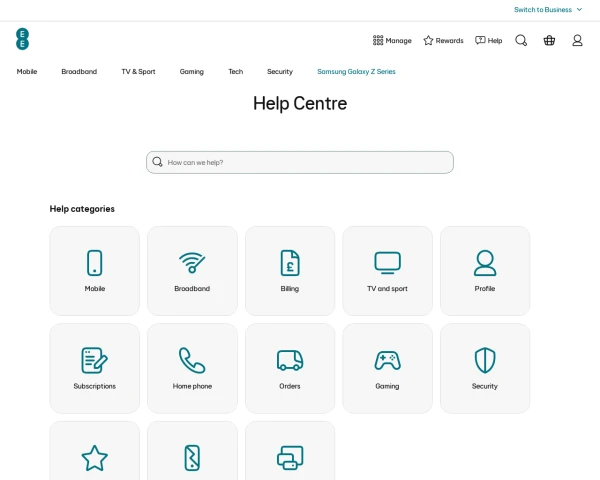 screenshot of EE website