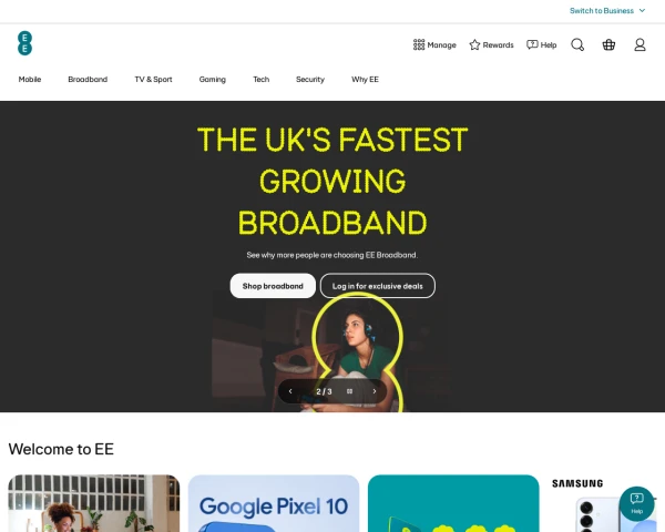 screenshot of EE website