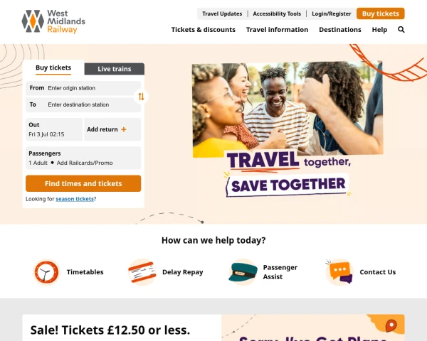 screenshot of West Midlands Railway website