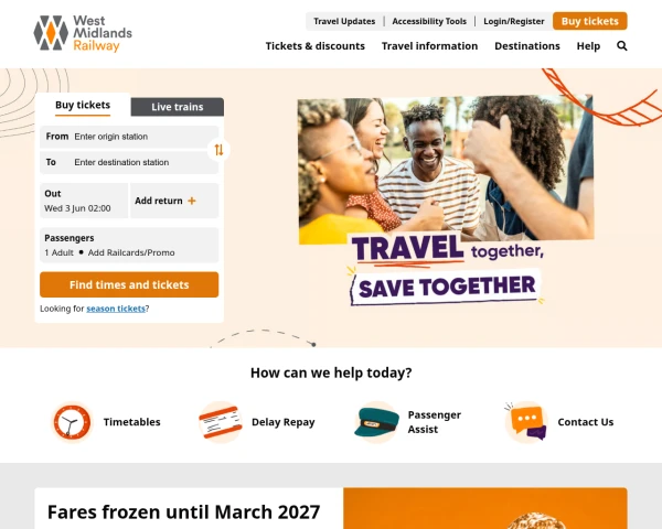 screenshot of West Midlands Railway website