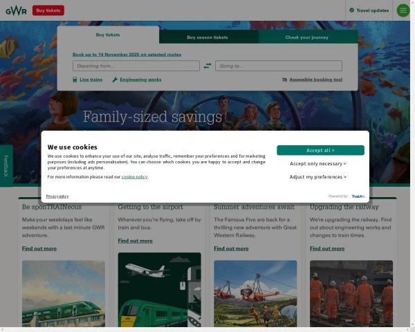 screenshot of Great Western Railway website