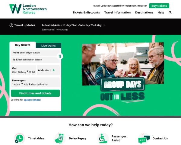 screenshot of London Northwestern Railway website