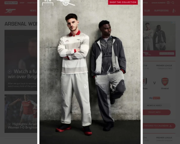 screenshot of Arsenal FC website