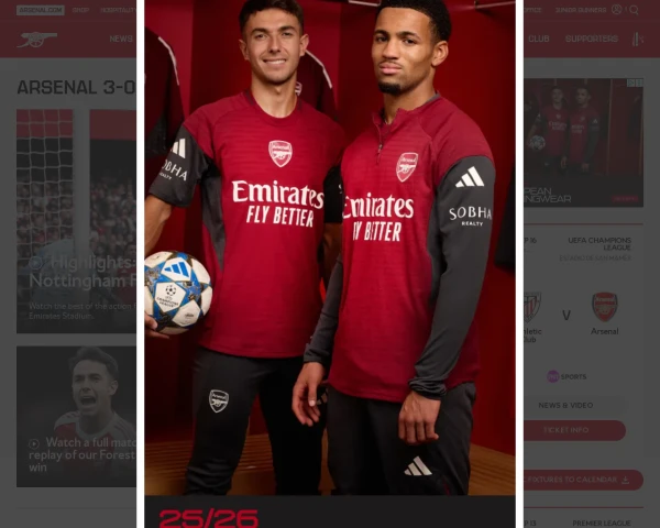 screenshot of Arsenal FC website