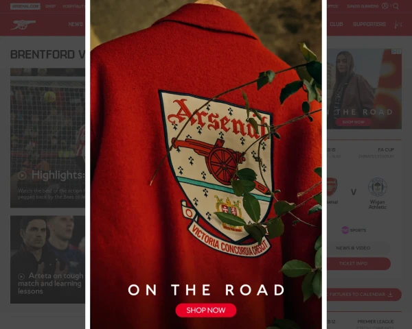 screenshot of Arsenal FC website