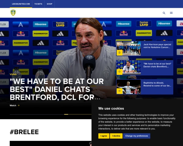 screenshot of Leeds United FC website