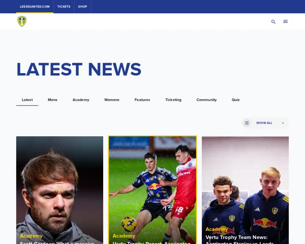screenshot of Leeds United FC website