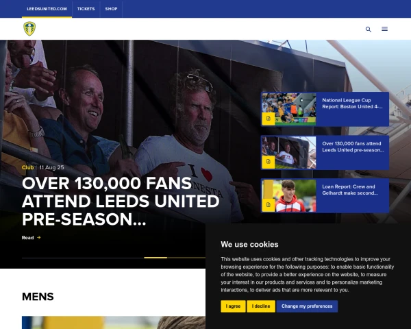 screenshot of Leeds United FC website