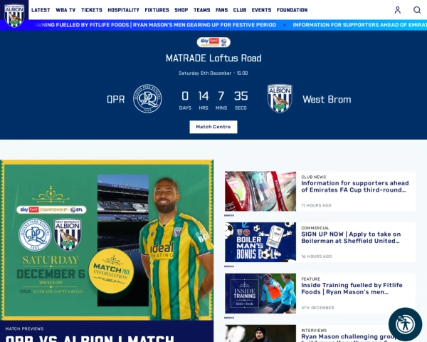 screenshot of West Bromwich Albion FC website