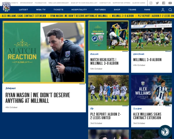 screenshot of West Bromwich Albion FC website