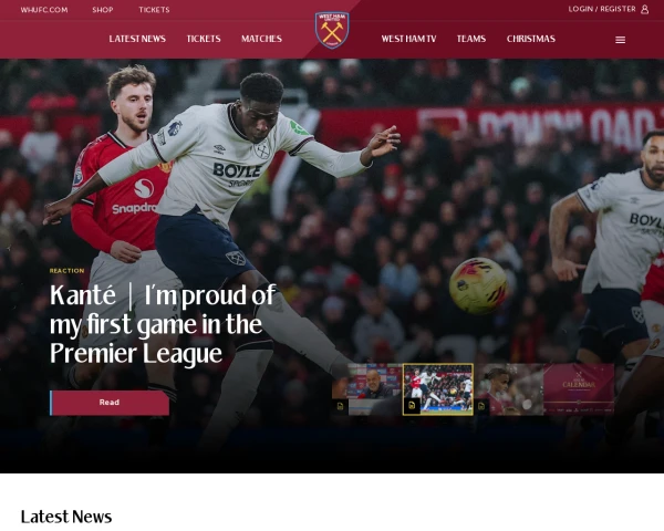 screenshot of West Ham United FC website