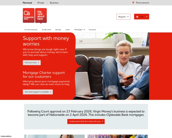 screenshot of Clydesdale Bank website