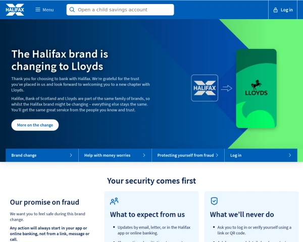 screenshot of Halifax website