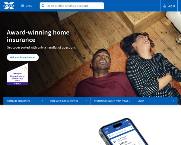 screenshot of Halifax website