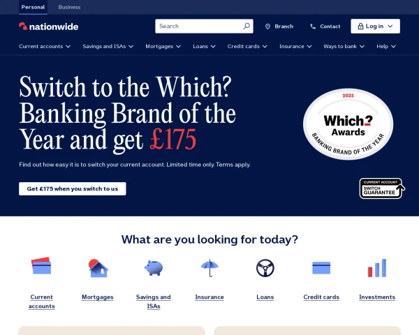 screenshot of Nationwide Building Society website
