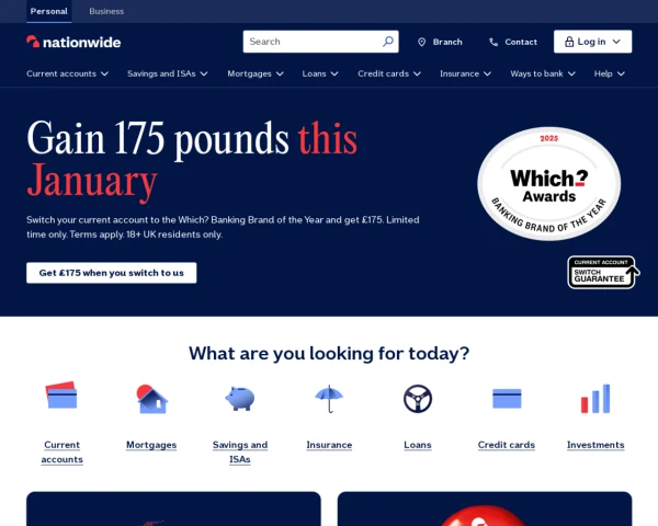 screenshot of Nationwide Building Society website