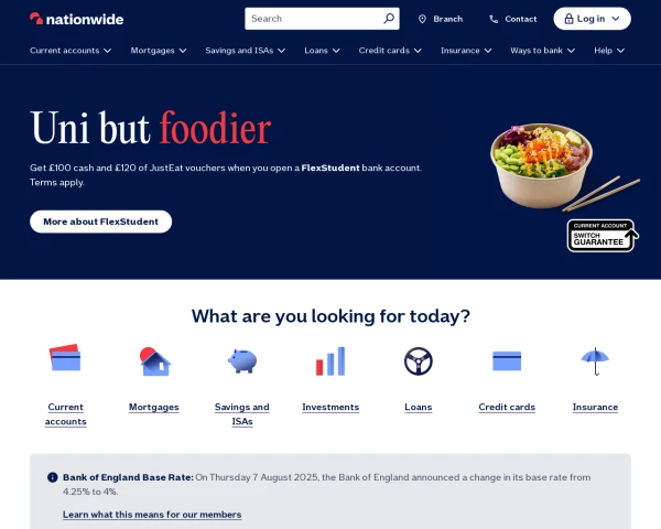 screenshot of Nationwide Building Society website