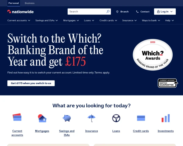 screenshot of Nationwide Building Society website