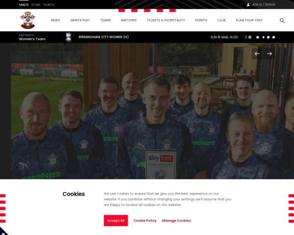 screenshot of Southampton FC website