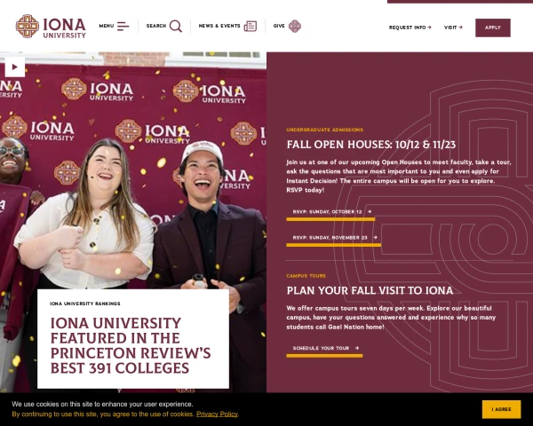 screenshot of Iona College website