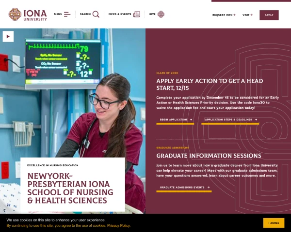 screenshot of Iona College website
