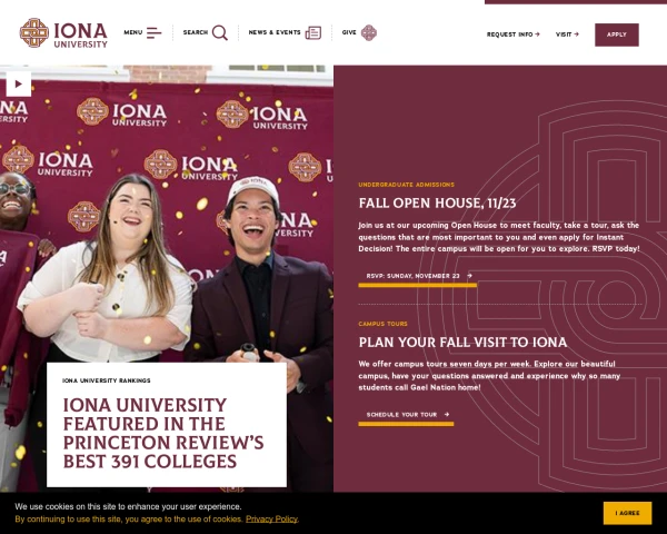 screenshot of Iona College website