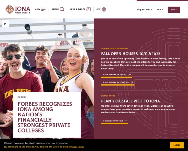 screenshot of Iona College website