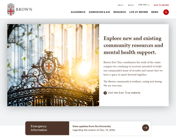 screenshot of Brown University website