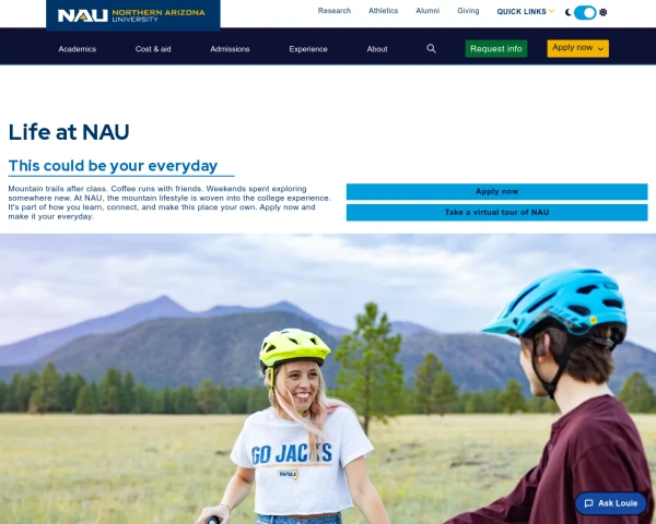 screenshot of Northern Arizona University website