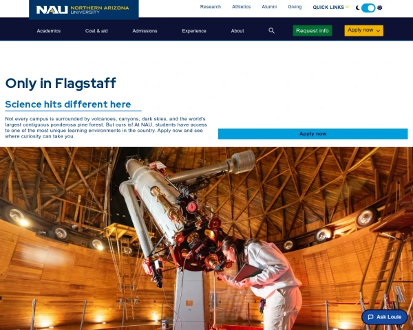 screenshot of Northern Arizona University website