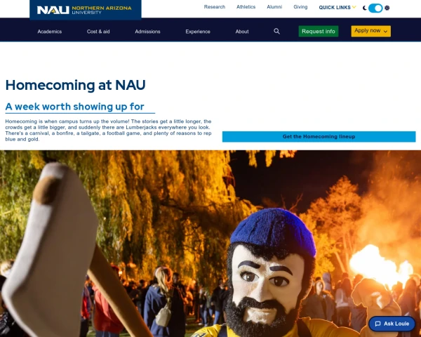 screenshot of Northern Arizona University website