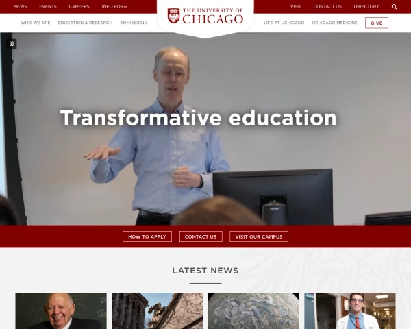 screenshot of University of Chicago website