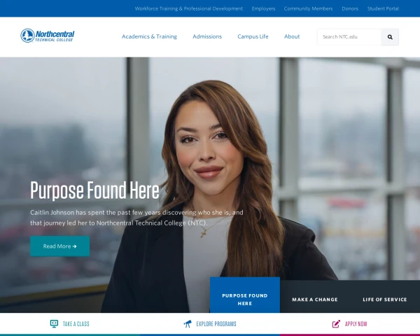 screenshot of Northcentral Technical College website