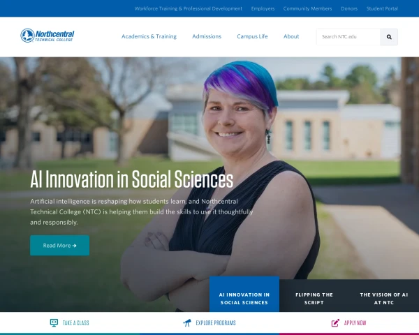 screenshot of Northcentral Technical College website