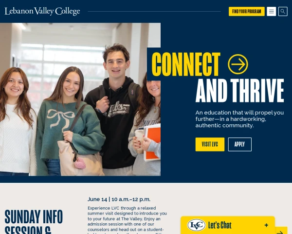 screenshot of Lebanon Valley College website