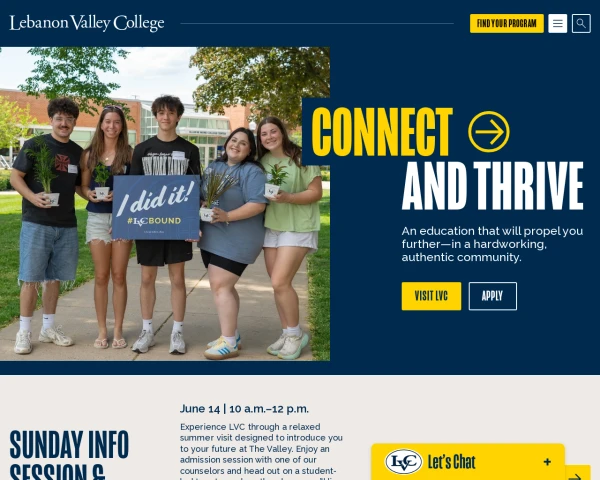 screenshot of Lebanon Valley College website