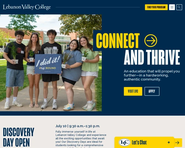 screenshot of Lebanon Valley College website