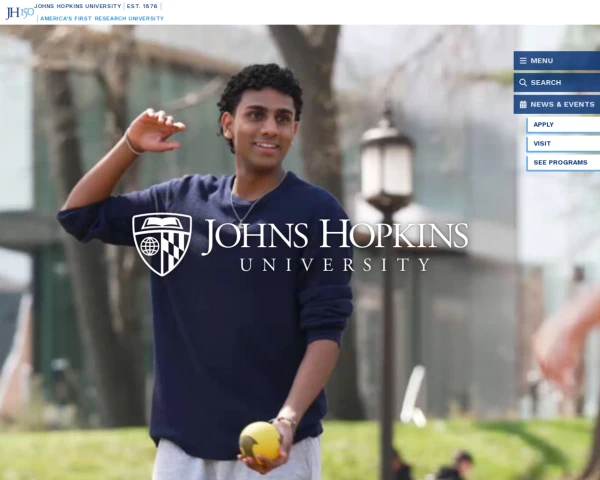 screenshot of Johns Hopkins University website