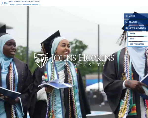 screenshot of Johns Hopkins University website