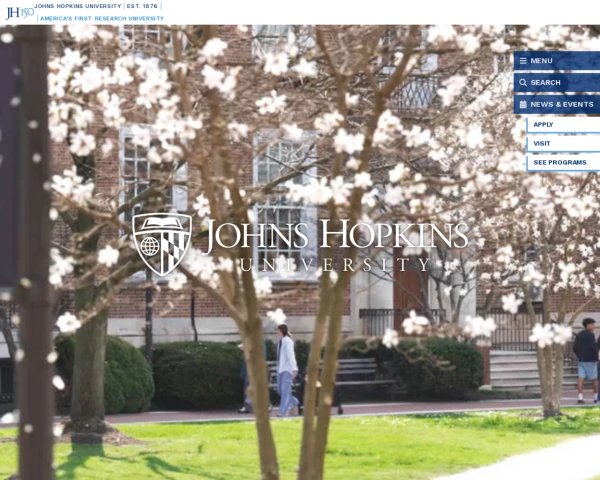 screenshot of Johns Hopkins University website