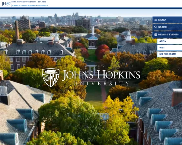screenshot of Johns Hopkins University website